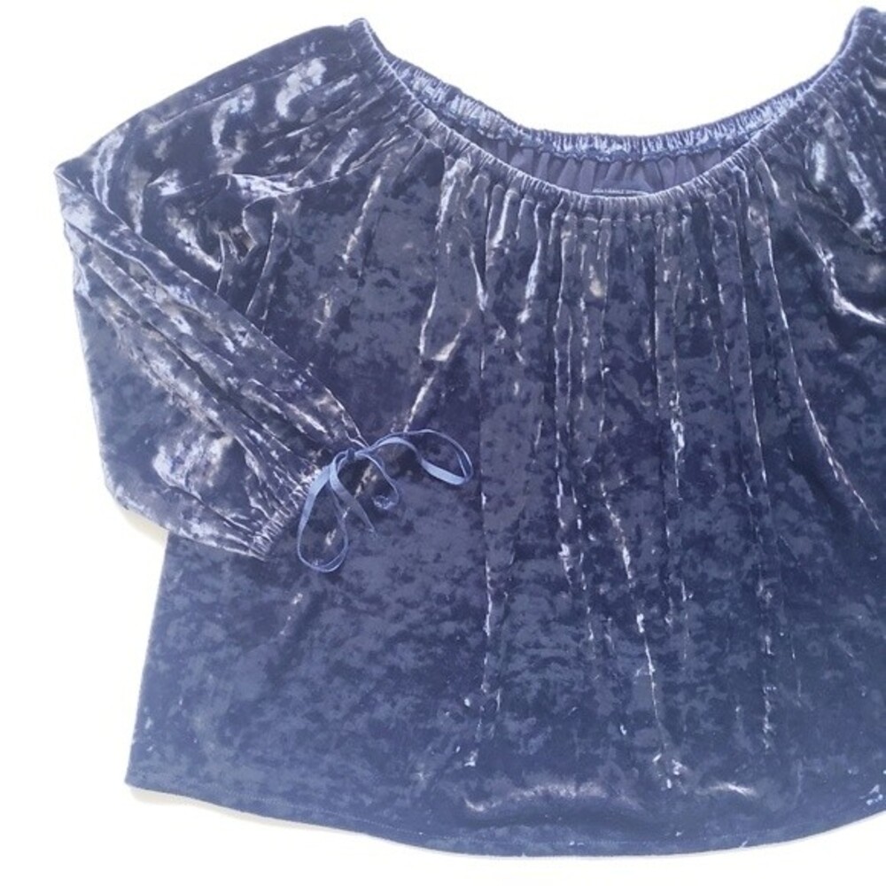AEO Navy Blue Velvet Off the Shoulder Top - S|P - Picture 3 of 16
